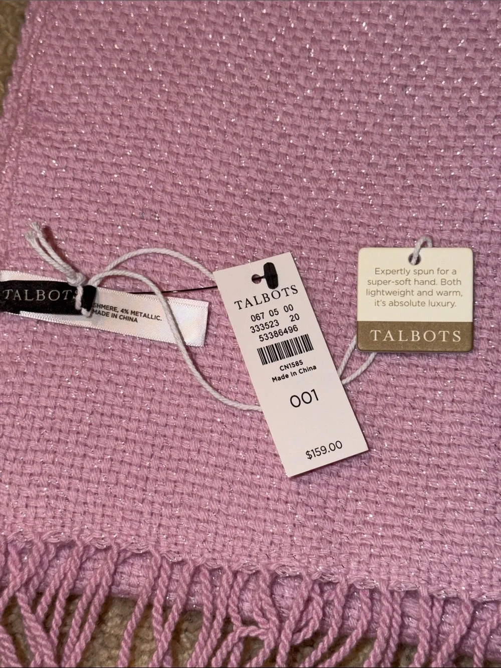 Talbots Lavender Knit Fringe Wrap Scarf